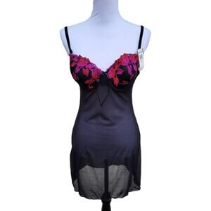 Donna Loren Sheer Black Chemise Red Pink Embroidered Cups style S1020 XL Tags
